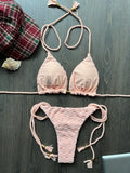 New Red Special Fabric Bikini Set Sexy Women's Hollow Fabric Split Swimsuit Summer Beach Bikini