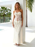 2 Piece Sets Women Lace Tie-up Tube Tops + Long Skirts Outfits Summer Streetwear Sexy Fairycore Y2K Aesthetic Clothes