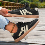 Mix Color Women's Autumn Sneakers Fashion Splicing Flat Heel Vulcanized Shoes Female Lace-Up Non-Slip Pu Leather Casual Shoes