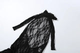 Women Halter Neck Lace Mesh Jumpsuit Sheer See Through Sleeveless Backless Bodycon Romper Y2K Clubwear Party Nightclub Outfit