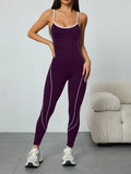 Women Seamless Yoga Jumpsuit Workout Bodysuit Tummy Control Butt-Lifting Gym Clothes Sleek Sportswear Striped Athletic Outfit