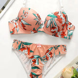 party print 2-piece braissere fashionable Island vacation pull up women's Lingerie bra with steel support sexy underwear A2138