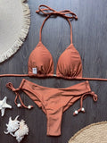 New Solid Color Bikini Set 2026 Women's Swimsuit Hanging Neck Rope Split Swimsuit 2-piece Set Summer Beachwear