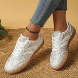 White Leopard Print German Training Shoes Women Plus Size 43 Non Slip Lace Up Flats Woman Comfortable Soft Bottom Casual Shoes