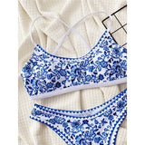 Sexy Flowers Printed Brazilian Bikini Female Swimsuit Women Swimwear Two-Pieces Bikini Set Padded Bather Bathing Suit Swim V6705