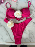 Sexy 3D Flower Micro Bikini 2024 Women Black White Patchwork Push Up Swimsuit Biquini Summer Bathing Suit Triangle Mini Swimwear