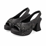 Brand New Women's Y2K Star Rivet Platform Sandals 2000's Peep Toe Slingback Chunky Heel Distressed Denim High Heeled Shoes