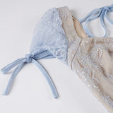 Dreamy and Western-style lace pleated princess dress with sparkling sequin design and puff-sleeved high-waisted dress.