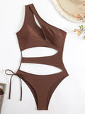 Cut Out Asymmetric One Shoulder One Piece Swimsuit Women Swimwear Female Monokini High Cut Bather Bathing Suit Swim Beachwear