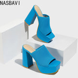 NASBAVI Summer Knitting Yarn Pleated Platform Rome Shallow Thick Bottom Peep Toe Thin Heels Women Sandals Slip-On Party Shoes