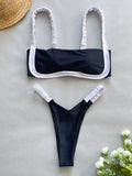 Splicing Micro Thong Bikini Women Bandeau Swimwear Female Swimsuit Two-pieces Bikini Set High Cut Bather Bathing Suit Swim Lady