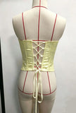 Sexy Yellow Woven Rose Jacquard Tank Top Women Strapless Steel Ring Slim Fit Fishbone Vest Summer Back Criss Cross Party Corset