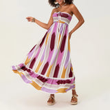 Women's Sleeveless Strapless Long Dress Bohemian Sleeveless Drawstring Loose Tube Dress Summer Holiday Beach Dress