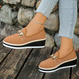 Fashion Metal Chain Wedge Heeled Loafers Women 2026 Slip On Platform Pu Leather Shoes Woman Non Slip Thick Sole Single Shoes