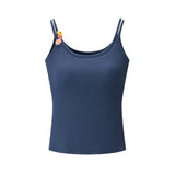 Fashion Solid Color Thin Strap Floral Chest Pad Women White Ribbed Top With Sleeveless Slim Fit Casual Summer Top Charming 3N4J