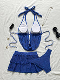 3PC with Skirt Wrinkled Halter Tankini Bikini Women Swimwear Female Swimsuit Three-pieces Bikini Set Bathing Suit Swim Beachwear