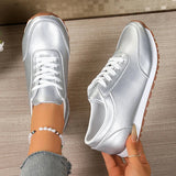 Fashion Gold Silver Platform Sneakers Women Spring Autumn Lace Up Plus Size Casual Sneakers Woman Comfort Non Slip Sport Shoes