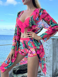 3 Pieces Push Up Bikinis 2026 Women With Kimono Beach Printed Swimsuit Sexy Swimwear Female Bathers Bathing Swimming Swim Suit