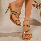 Buckle Decor Stiletto High Heel Sandals Women Plus Size 43 Slip On Party Wedding Shoes Woman Gold Super High Heels Sandalias