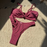 New Sexy Ribbed Brazilian Bikini Padded Bathing Suit Bather Swim Female Swimsuit Two-Pieces Bikini Set Women Swimwear V6343R