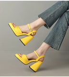 NASBAVI Women Patent Leather Sandals Super Chunky High Heeled Ankle Buckle Shoes Platform Summer Thick Heel Sandal Ladies 35-43