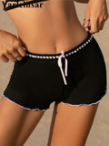 XS - L Bow Mini Shorts Ribbed Bikini Bottom Swim Brief Women Swimwear Female Bather Brazilian Tanga Panties Underwear V6538