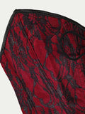 Corset Top Thin Without Lace Deep Red Body Shaping Chest Support Waist Tie Waist Tightening Corset Casaul Pure Desire Style Y43R