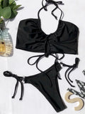 Sexy High Cut Leopard Bikini Women Thong Swimwear Female Swimsuit Two-pieces Bikini set Lace Up Bather Bathing Suit Swim Lady