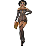 Tight-fitting Erotic Strapless Solid Color Dress Transparent Sexy Open-crotch Suspender Patterned Long-sleeved Mesh Dress 5U2R