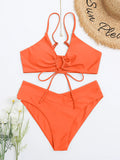 New Women's Swimsuit High Waist Two Piece Bikini Set Hollow Out V-neck Bandage Cross Backless Beach Swimwear Summer Bathing Suit