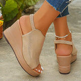 2025 New Gold Wegdes Sandals Women Summer Plus Size Chunky Platform Sandles Woman Elastic Back Strap High Heel Sandalias Mujer