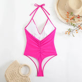 2026 Halter Swimsuit One Piece Backless Solid Swimwear Women Bathers Bathing Swimming Swim Suit Padded Beachwear Summer