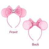 Kawaii Disney Mickey Mouse Ears Headbands For Girls Marie Cat Hairbands Headwear Adults Women Sequined 5" Bows Hair Accessories