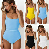 4 Colors Sexy One Piece Swimsuit Swimwear Women Solid Special Fabric Bathing Suit Beachwear with Waistband Maillot De Bain Femme