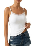 Lace neckline Women Sleeveless Camisole Built-in padding Adjustable thin straps Tank Top Summer Beathable Ladies Vest