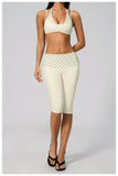 Summer Polka Dot Yoga Sets Women Hanging Neck Shockproof Sports Bra Fitness Suit Folding High Waist Mid Pants Gym Tracksuit