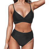 Bikini Set Women's 2 Piece Swimwear Cross Ruched V Neck High Waisted Push Up Bikini 2025 New Beach Vacation Ladies Bathing Suit