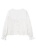 Foridol Heart Embroidery White Cotton Women Blouse Bowknot Spring Summer Lantern Sleeve Casual Shirt V Neck Loose Chic Blusa