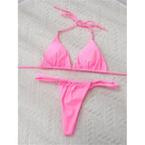 Wrinkled High Cut Mini Micro Thong Bikini Women Swimwear Female Swimsuit Two-pieces Bikini Set Halter Bather Bathing Suit Swim