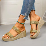 Lightweight Gold Wedge Heel Sandals Women Summer Woven Platform Gladiator Sandals Woman Plus Size 43 Thick Sole Sandalias Mujer