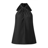 Women Loose Fit Halter Tops Solid Color Open Back Sleeveless Tie-up Vest Summer Daily Casual Elegant Blouse Streetwear