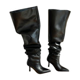 Boot Leg Long Boots Women European and American Fashion Sexy Pointed Thin High Heels Women Comfort Pleated Women's Boots 2023