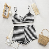 Black White Striped High Waist Bikini Female Swimsuit Women Swimwear Two-Pieces Bikini Set Shorts Bather Bathing Suit Swim V6626