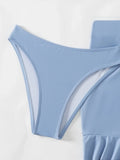 Women's Sky Blue Three Piece Swimsuit Solid Color V-neck Underwire Bikini Set Beach Vacation Suspender Backless Swimwear 2026