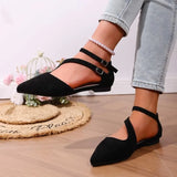 New Sandals for Women One Line Buckle Pointed Pointed-toe Flat-heeled Sandals Women's Suede Fashion Women'S Black Flats Shoes
