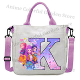 KPop Demon Hunters Canvas Shoulder Bag for Boys Girls Cartoon Letter Printed Crossbody Pouch Students Portable Fashion Handbag