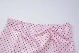 FDYOUI Women's Polka Dot Print Pink Swimsuit Lace-up Bras Panties Split Skirts 3 Pieces Bikinis Sets Bathing Suit Beach Swimwear
