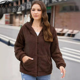 Phantasy Woman Hooded Fleece Coat Womens Casual Jacket Soft Heavy Autumn Winter Solid Hooded Jacket Ladies Outwear Overcoat