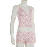 Women's Floral Lace Camisole and Shorts Pajama Set V Neck Cami Top & Lace Trim Sleepwear Loungewear Two Piece Set