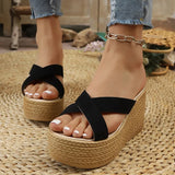2026 Wedges Slippers Women Summer Plus Size 43 Chunky Platform Sandals Woman Comfortable Cross Strap High Heeled Sandals Female